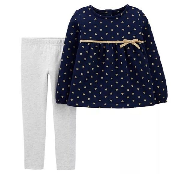 🏷 Baby Girl Carter's 2-Piece Heart Top & Legging Set NWT 6 months - Picture 1 of 6